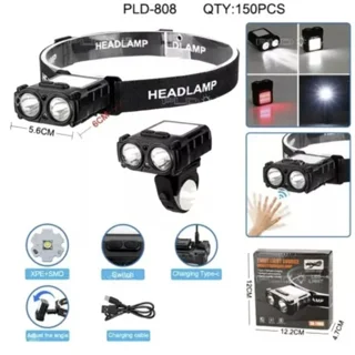 Ліхтар налобний SH-T808-2XPE+20SMD (white+red) Motion Sensor Li-Ion акумулятор ЗУ Type-C Box, шт