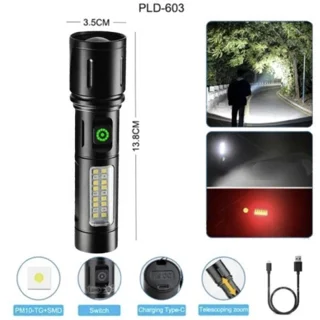 Ліхтарик PLD-603 WHITE LASER LED PM10-TG+18SMD (white+red) Li-Ion акумулятор індикація заряду ЗУ