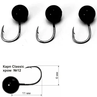 Мормишка Короп Classic хром #12 0.5г 11мм Чорний 0.57мм 3шт уп,