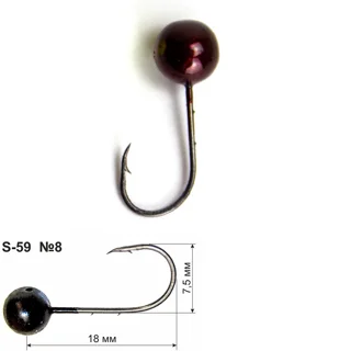 Мормишка S-59 #8 0.7г 18мм Гранат 0.58мм 3шт уп,