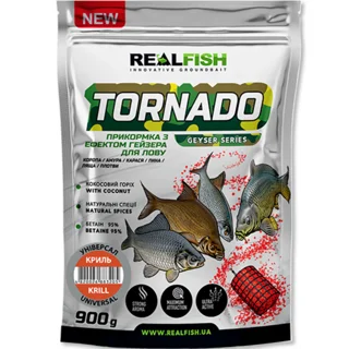 Прикормка RealFish Tornado Універсал КРИЛЬ 900г з ефектом "гейзера"