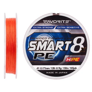 Шнур Favorite Smart PE 8x 150м (red orange) #2/0.242 mm 25lb/13.8 kg