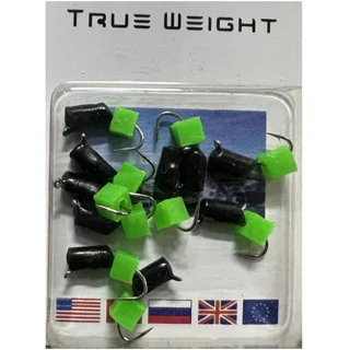 Мормишка вольфрамова True Weight &quot;Гвоздекубик&quot; d1,5мм Кубик Зелений Флюорисцент Вага: 0.35 г №