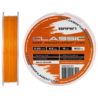 Волосінь Brain Classic Carp Line (solid orange) 300m 0.25mm 15lb 6.6kg