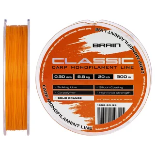 Волосінь Brain Classic Carp Line (solid orange) 300m 0.30mm 20lb 8.8kg